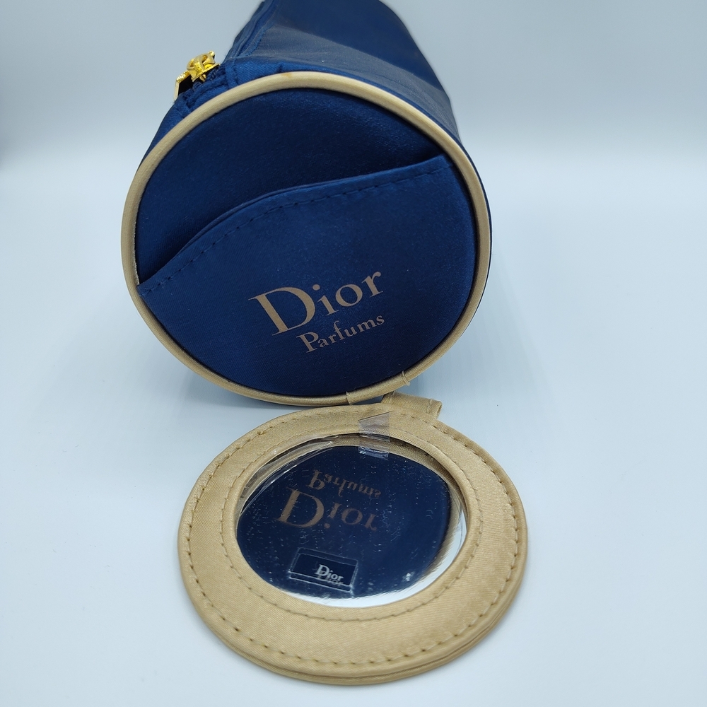 Vintage Y2K DIOR Parfums Blue Gold Trousse de Toilette Cosmetic Bag Mirror NWOT - Picture 6 of 10
